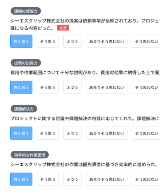 CSサーベイ評価フォームキャプチャ1 体験価値